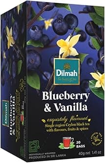 Blueberry and Vanilla Flavored Ceylon Black Tea - 20 Tea Bags - 40g