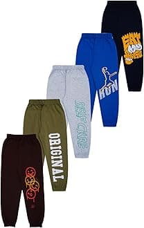 T2F Boy's Cotton Regular Fit Printed Track Pants (Pack fo 5)