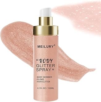 Body Glitter Spray, Glitter Spray Mist, Moisturizing Body Shimmer Luminizer, Quick-Drying Non-Sticky Hair Glitter Spray, Liquid Highlighter Spray for Face Hair Body Glitter, 120ML