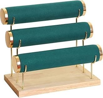 Stylish Gold Rimming Bracelet Display Stand, 3 Tier Racks Bangles and Wrist Watch Towers with Detachable Trestle, Green