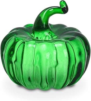 LONGWIN Mini Crystal Pumpkin Collectible Figurines Glass Paperweight Tabletop Decorative Ornaments for Fall Harvest Thanksgiving Halloween Home Decor Green