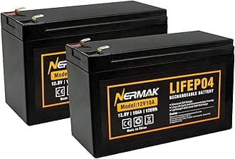 Nermak 2 Pack 12V 10Ah Lithium Ion LiFePO4 Deep Cycle Battery, 2000+ Cycles Rechargeable Battery for Solar/Wind Power, Scooters, Lighting, Power Wheels, Fish Finder Built-in 10A BMS
