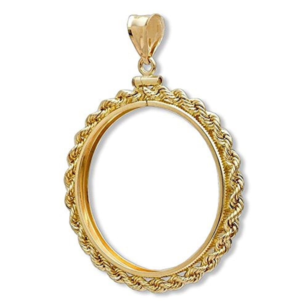 US Solid 14K Gold Coin Bezel Pendant for The 1 oz $50 American Eagle Gold Coin - Rope Screw Top Design