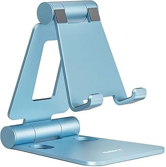 Nulaxy Foldable Phone Stand for Desk, Adjustable Desktop Mobile Phone Holder Cradle Dock Compatible with iPhone 16 15 14 13 12 11 Pro Max Xs Xr X 8, HUAWEI, Galaxy, Nintendo Switch, All Phones - Blue