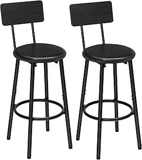 HOOBRO Bar Stools, Set of 2 Bar Stools with PU Upholstered, Bar Chairs with Footrest and Back, 26" Bar Stools for Kitchen Island, Dining Room, Easy to Assemble, Black BK31BY01G2
