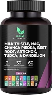 Mishas Nutraceuticals Milk Thistle Dandelion Root, NAC and TUDCA Supplement – Supports Liver Health, Liver Cleanse Detox, Kidney and Respiratory Health & Digestion System – 60 Vegan Capsules