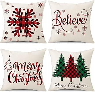 Coeufuedy Christmas Pillow Covers 18x18 Set of 4 Farmhouse Pillow Covers Holiday Rustic Linen Pillow Case Christmas Decor Pillowcase for Sofa Couch Bed and Car