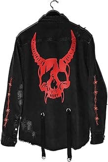 Mens Distressed Denim Jacket Casual Ripped Holes Jean Jacket Hip Hop Punk Street Outwear Black