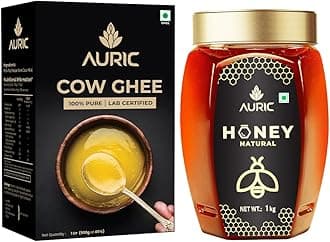Auric Combo Lab Certified Cow Ghee 1L & Pure1Kg Honey Crafted from Multi-Flower Sources - 100% Pure and Natural - Helps Keep Your Heart Healthy | Boost Immunity & Energy
