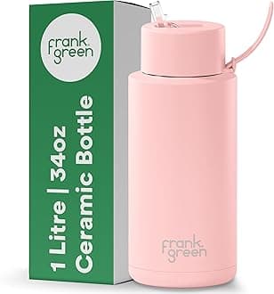 Ceramic Reusable Bottle with Straw Lid, 34 oz Capacity, Blushed