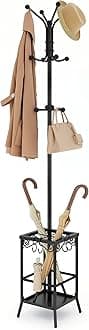 Hoctieon Coat Rack Freestanding, Coat Tree with Umbrella Holder, Metal Coat Rack Stand with 12 Hooks, Standing Coat Hanger Stand, Umbrella Stand for Entryway, Hat Rack Stand for Home Office, Black