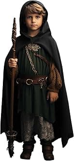 HOMELEX Renaissance Costume for Boys - Kids Medieval Cloak With Hood Halloween Ranger Wizard Elven Hooded Cape Robe