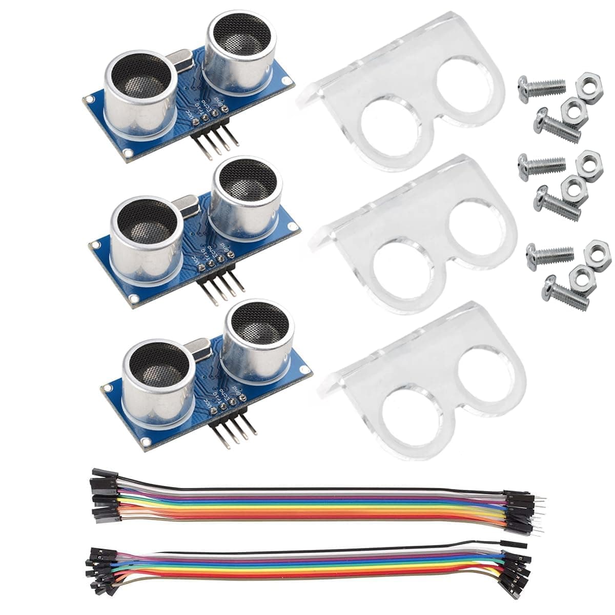 3PCS HC-SR04 Ultrasonic Sensor Module Distance Measuring Sensor Module Ultrasonic Ranging Module + 3 Sets Mounting Bracket with Cable