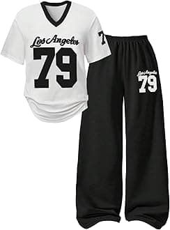 SOLY HUX Girl's Sporty Outfits Number Graphic Jersey Shirt and Baggy Sweatpants Suit 2 Piece Set