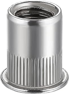 Rivet Nut 3/8"-16UNC 50Pcs Stainless Steel 304 Finish Flat Head Rivnut Threaded Insert Nut Knurled Body