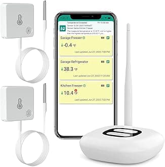 WiFi Thermometer Freezer Alarm, Email and App Alert, 2-Year Data Logging Export, No Subscription Fee, 2 ST5 Remote Wireless Temperature Sensor for Refrigerator, Freezer, Hot Tub