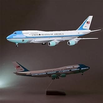 1/150 Scale Diecast Airplane US Airlines Boeing 747 Air Force Planes Model 18.5”Aircraft Model with Landing Gear Voice Control Cabin Light Aircraft Model for Collection