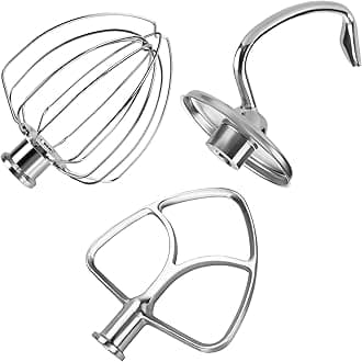 Mixer Attachments for KitchenAid 4.5–5 Quart Tilt-Head Stand Mixers – Compatible with Artisan & Classic – Beaters, Whisks, Dough Hooks & Attachment Sets by MMOBIEL (3-in-1, Stainless Steel)