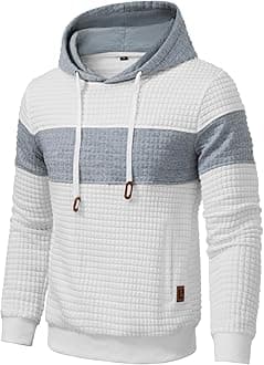 Men’s Sweatshirts Long Sleeve Pullover Patchwork Plaid Jacquard Hoodie Casual Drawstring Hoody Top