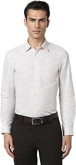 Men's Striped Slim Fit Full Sleeve Formal Shirt | Cotton-Rich | Wonder Fabric | Pin-Point Oxford Weave