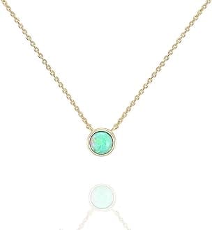 PAVOI 14K Gold Plated Round Created Opal Necklace | Opal Necklaces for Women