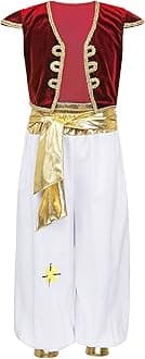 iEFiEL Kids Boys Arabian Prince Costume Street Rat Suit Cap Vest with Harem Pants Halloween Cosplay Costumes Red 10-12 Years