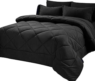 CozyLux Full/Queen Bed in a Bag 7 Pieces Comforter Set with Comforter, Pillow Shams, Flat Sheet, Fitted Sheet and Pillowcases - All Season Bedding Sets in Black