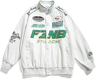 Bomber Jacket Men Women Hip Hop M&M Embroidery Motorcycle Loose Baseball Coat Casual Street Racing Varsity Outwear