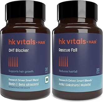 hk vitals DHT Blocker with Biotin, Helps Reduce Hair Fall, 30 No with Hair Rescue Fall, 30 Tablets