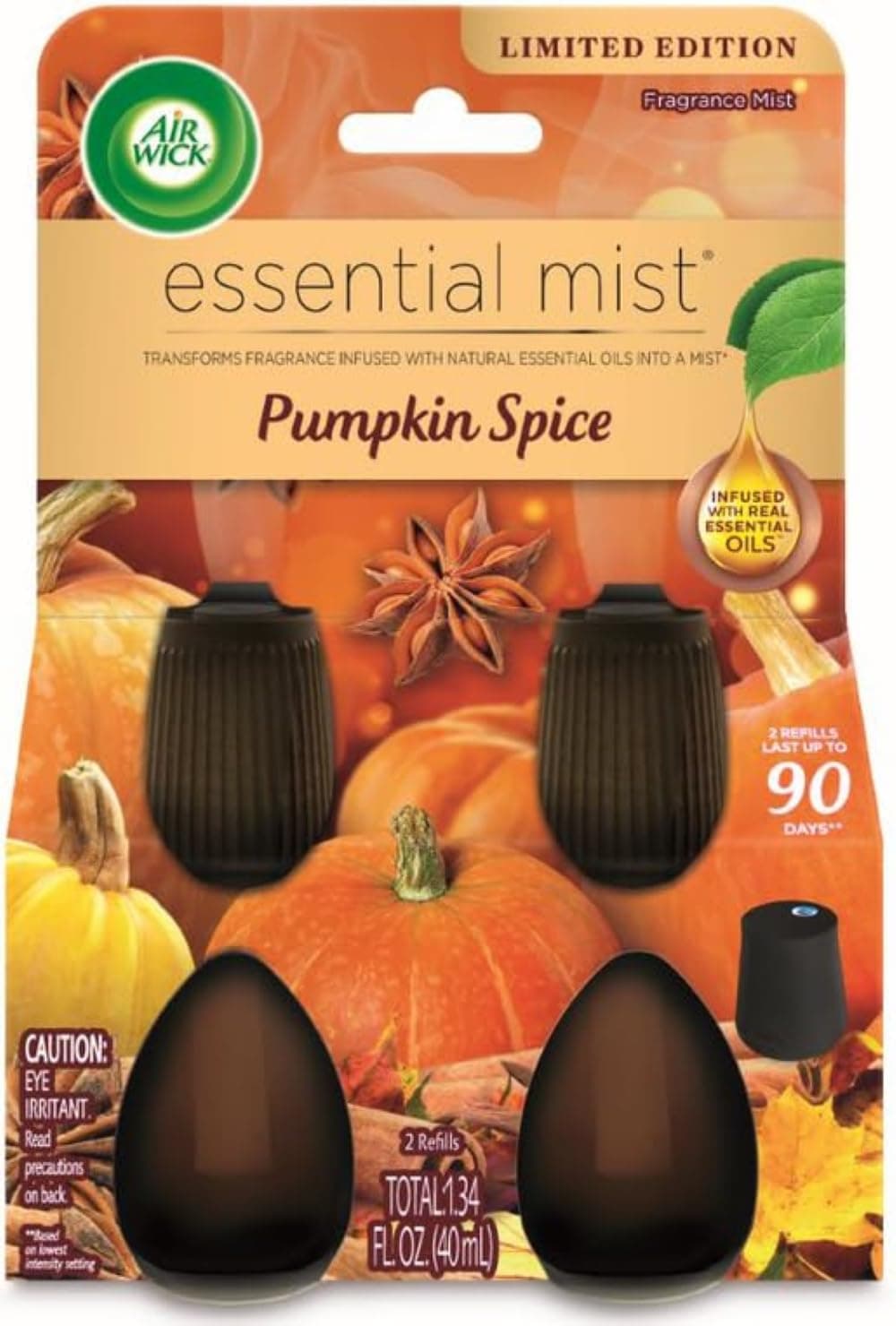 Essential Mist Refill, 2ct, Pumpkin Spice, Fall Scent, Essential Oils, Air Freshener