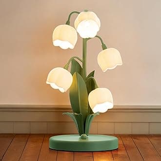 WERFOP Green Flower Table Lamp, Bedside Vintage Table Lamps Lily of The Valley Lamp with 3 Color Modes, Kawaii Cottagecore Light for Bedroom, Dorm, Living Room,Home Decor (Green)