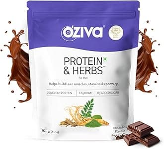 OZiva Protein & Herbs for Men (Chocolate) I Muscle Building, Stamina & Recovery | Clean Protein, Shatavari, Green Tea I No Added Sugar, 2lbs