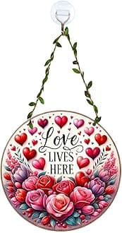 Love Lives Here Wall Hanging for Home Decor | Living Room Decoration | Valentine Decor Items for Girlfriend Boyfriend Husband Wife | Couple Gifts