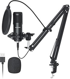 SUDOTACK USB Streaming Podcast PC Microphone, Professional 192KHZ/24Bit Studio Cardioid Condenser Mic Kit with Sound Card Boom Arm Shock Mount Pop Filter, for Skype Youtuber Karaoke Gaming Recording