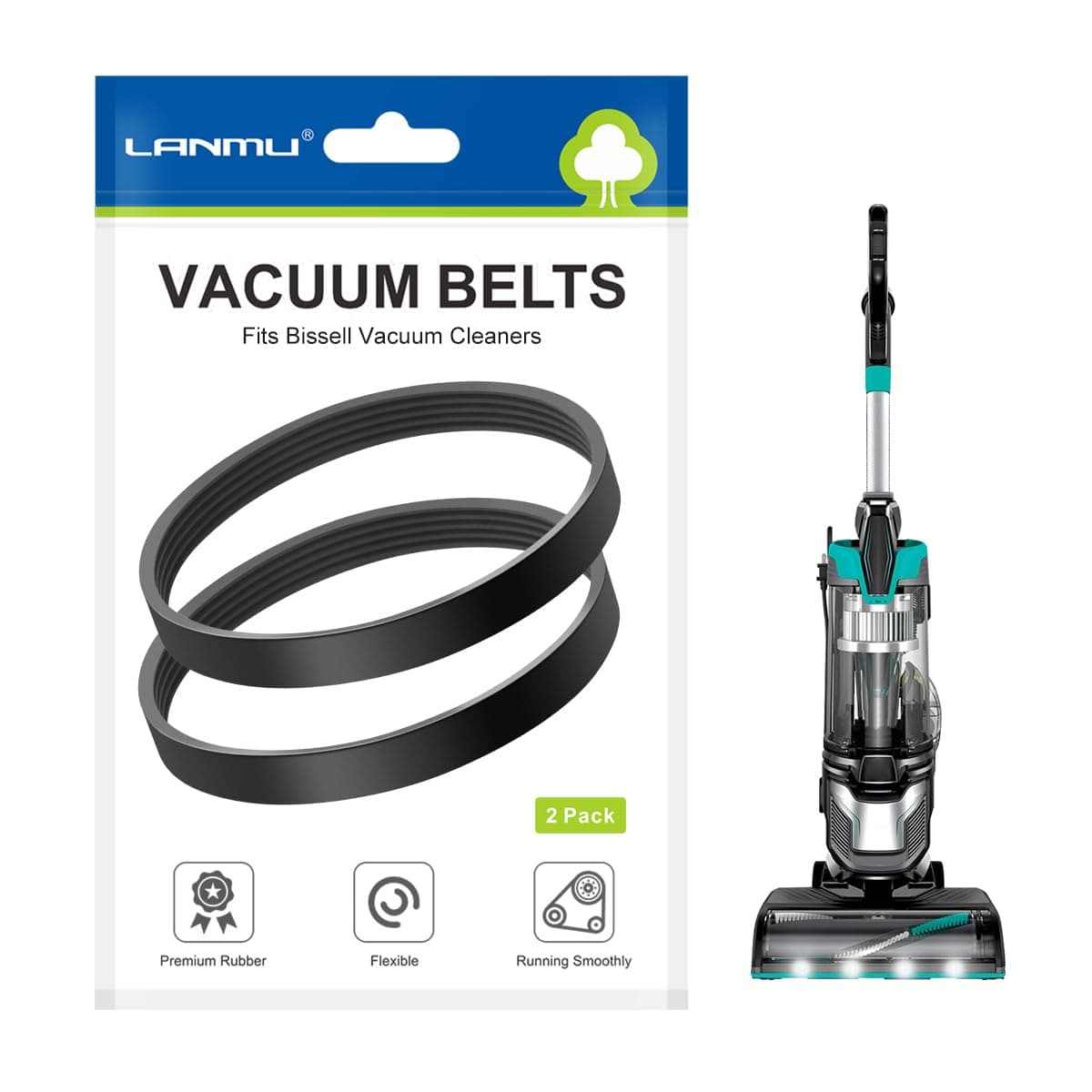 Replacement Belts Compatible with Bissell MultiClean Pet Vacuum Cleaner Model 2998, 2852, 3059, 2849, 3000, 3057, 2999, Grooved Belt for Triple Action Brush Roll, Parts 1625646 (2 Pack)