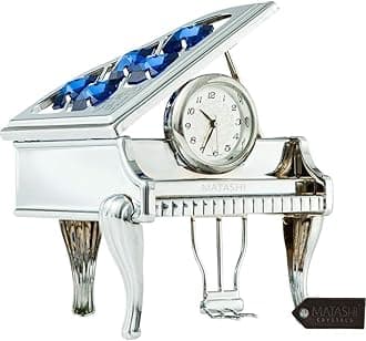 Matashi Silver Plated Vintage Piano Desk Clock – Shelf, Desktop & Tabletop Décor w/Luxury Gift Box – Unique Gift for Mom, Wife, Grandma on Christmas, Valentine’s Day & Mother’s Day