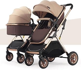 YCKEGEW Double Stroller for Toddlers Side by Side,Two-Way Baby Stroller Twins Pushchair-Detachable,High Landscape Seat and Adjustable Canopy (Color : Khaki)