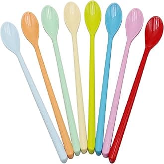 Set of 8 Mixing Spoon Melamine Long Espresso Spoons, Colorful Latte Spoon, Dessert Ice Cream Spoon, Cocktail Stirring Spoons for Coffee Dessert, 8.8-Inch (Mixed Color)