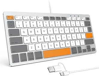 OMOTON Wired Keyboard for Mac with Dual Interface, Comfortable Typing Angle & Stable Connection, Compatible with MacBook, iMac, Mac Mini, PC-White & Orange & Grey