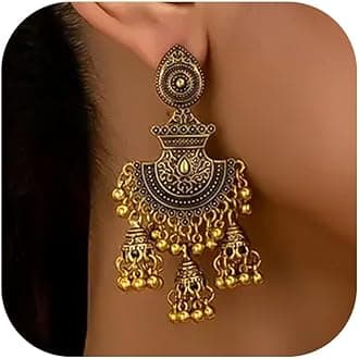 Indian Gold Jewelry Earrings for Women Jhumkas Chandelier Dangle Earring Boll...