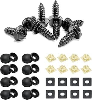 YALOK Anti Theft License Plate Screws Kits- Rustproof Stainless Steel Car Tag Plate Mounting Hardware, M6 (1/4") Tamper Proof Fastener Nut, Caps Cover for Front Rear Frame Holder Mounting（Black-Set2）
