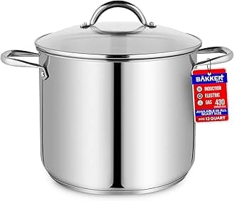 Deluxe 12-Quart Stainless Steel Stockpot w/Tempered Glass See-Through Lid - Simmering Delicious Soups Stews & Induction Cooking - Exceptional Heat Distribution - Heavy-Duty & Food-Grade