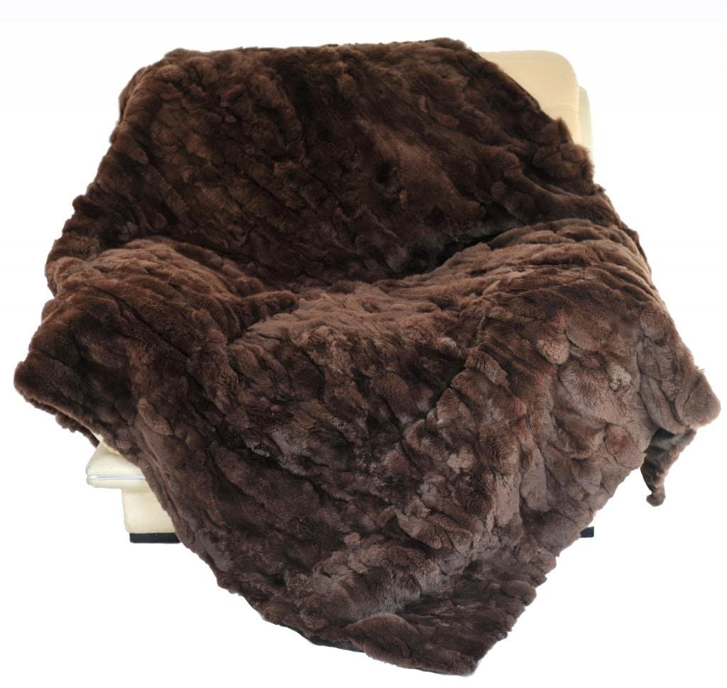 CX FUR Home Rug Patchwork Rex Rabbit Fur Blanket,Brown,130x150cm