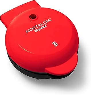 Nostalgia MyMini Personal Electric Waffle Maker, 5-Inch Cooking Surface, Waffle Iron for Hash Browns, French Toast, Grilled Cheese, Quesadilla, Brownies, Cookies, Red