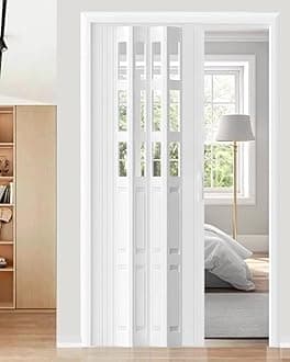 Concertina Door PVC & Acrylic Internal Foldable Gate - Custom Size, Accordion Door for Cupboard/Kitchen, Hallway Pantry Doorway Sliding Door with Handle(White,52x80in(131x203cm))