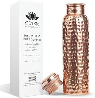 Otiem 100% Copper Water Bottle for Drinking Water, 34 Oz Hammered Finish – Stay Hydrated and Enjoy Ayurvedic Benefits – Leak-Proof, Temperature Retention, Eco-Friendly Design – Durable Copper Bottle