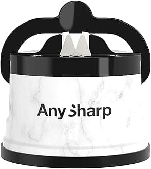 AnySharp Knife Sharpener, Hands-Free Safety, PowerGrip Suction, Safely Sharpens All Kitchen Knives, Ideal for Hardened Steel & Serrated, World's Best, Compact, One Size, Marble Design