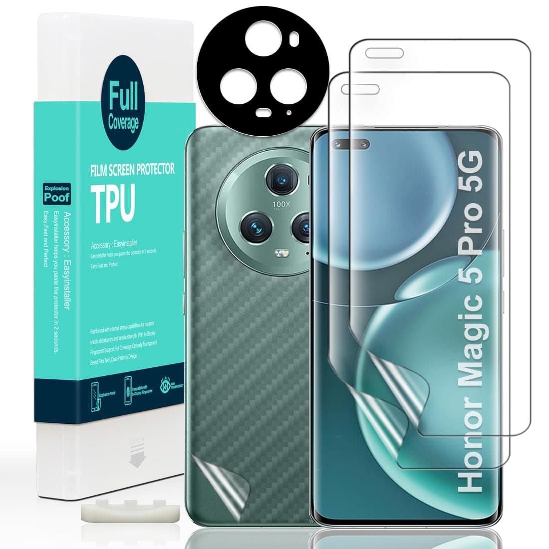 IBYWIND Honor Magic 5 Pro 5G (6.81") Screen Protector, 2 Flexible TPU Film, 1 Camera Lens Protector and 1 Carbon Fiber Film Backed [Fingerprint Reading, Easy Installation]