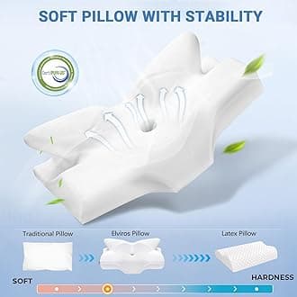 Elviros Cervical Memory Foam Pillows for Neck and Shoulder Pain, Ergonomic Orthopedic Sleeping Support Pillow for Side Sleepers, Back and Stomach Sleepers (Soft)