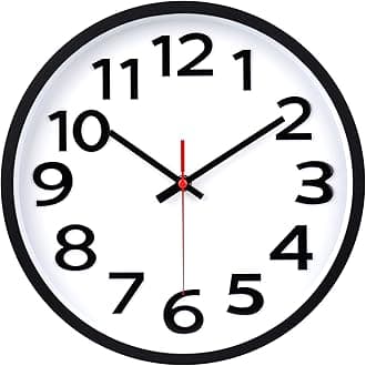 Wall Clock 12 Inch Silent Non-Ticking Big Numbers Easy to Read Black Wall Clocks Decorative for Office Living Room School Bedroom